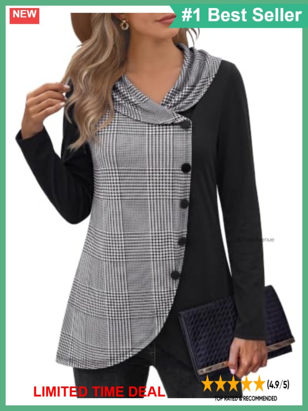 Womens Long Sleeve Button Side Tulip Hem Tunic Sweatshirt Pullover